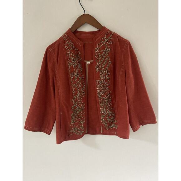 Coldwater Creek Jackets & Blazers - Coldwater Creek Linen Womens Cropped Ribbon Jacket Orange Career Travel Office